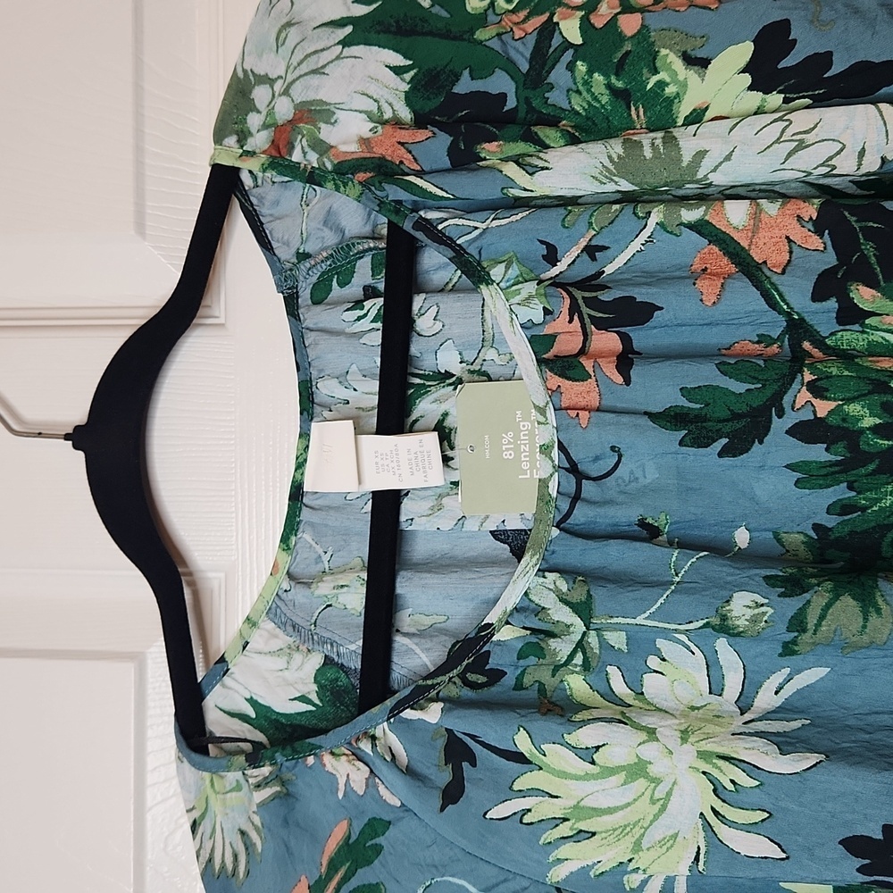 H&M Turquoise Green Floral Drop Waist Raglan Sleeve Dress Size XS - Picture 2 of 11